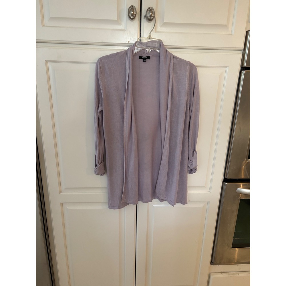 Premise Womens Lavender Purple‎ Open Front Roll Tab Sleeve Viscose Cardigan S